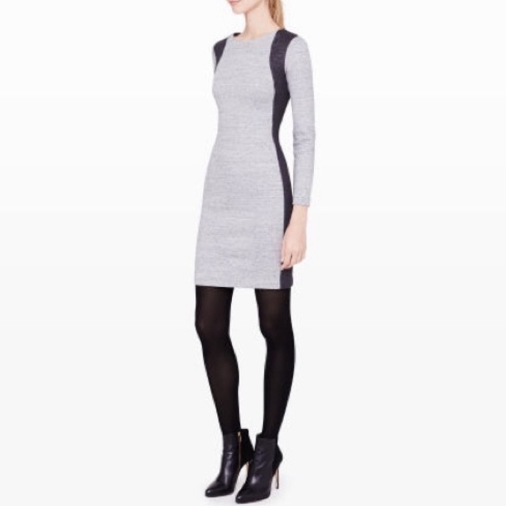 Club Monaco Colorblock Sheath Dress Long Sleeves Gray Black Sz 00